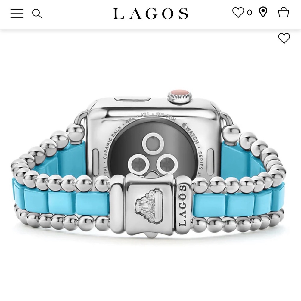 LAGOS Silver Beaded Bracelet Band with Turquoise Inlay for Smartwatch